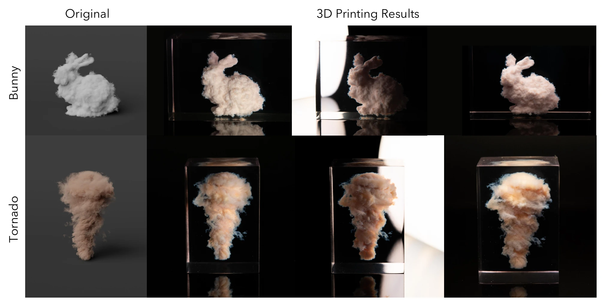 OpenVDB volumetric assets and their final 3D printed results
