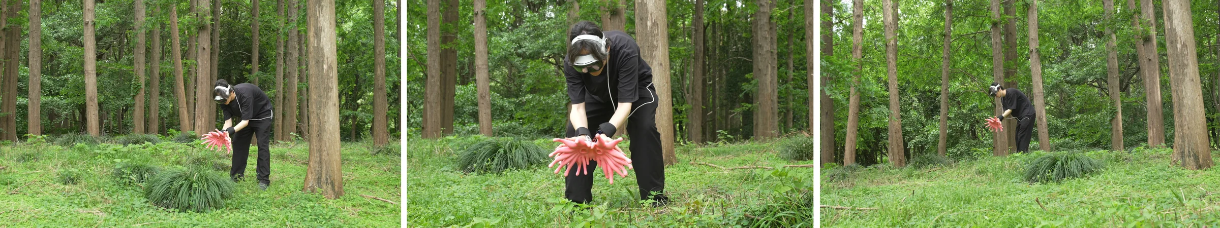 Participant moving through the forest with FeltSight