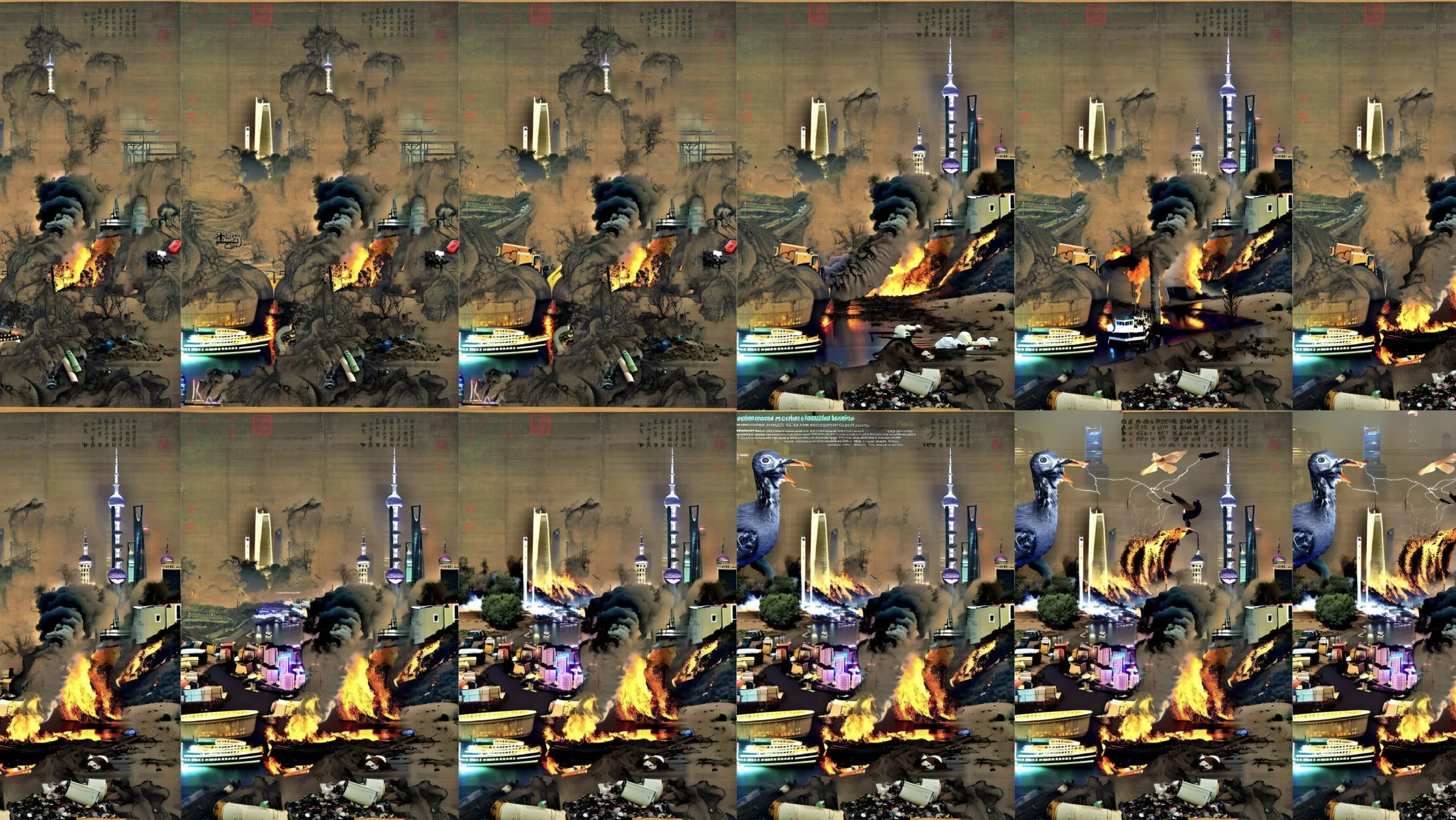 Sequence showing the landscape becoming an ecological wasteland