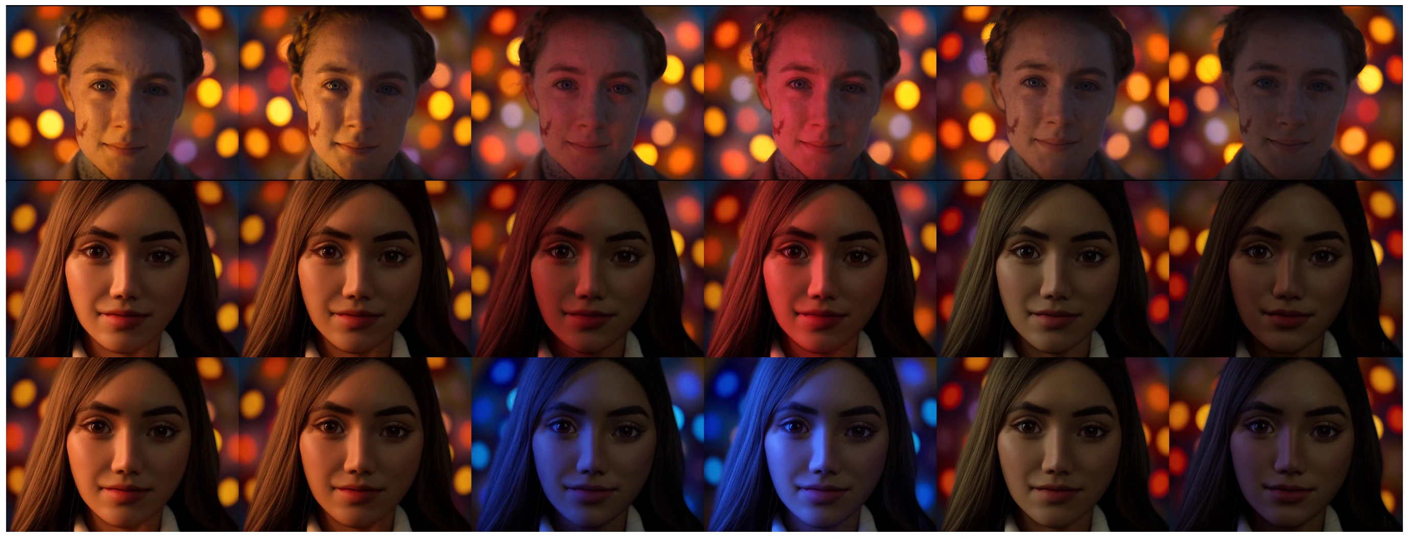 Dynamic lighting results across Sophia and generated identities