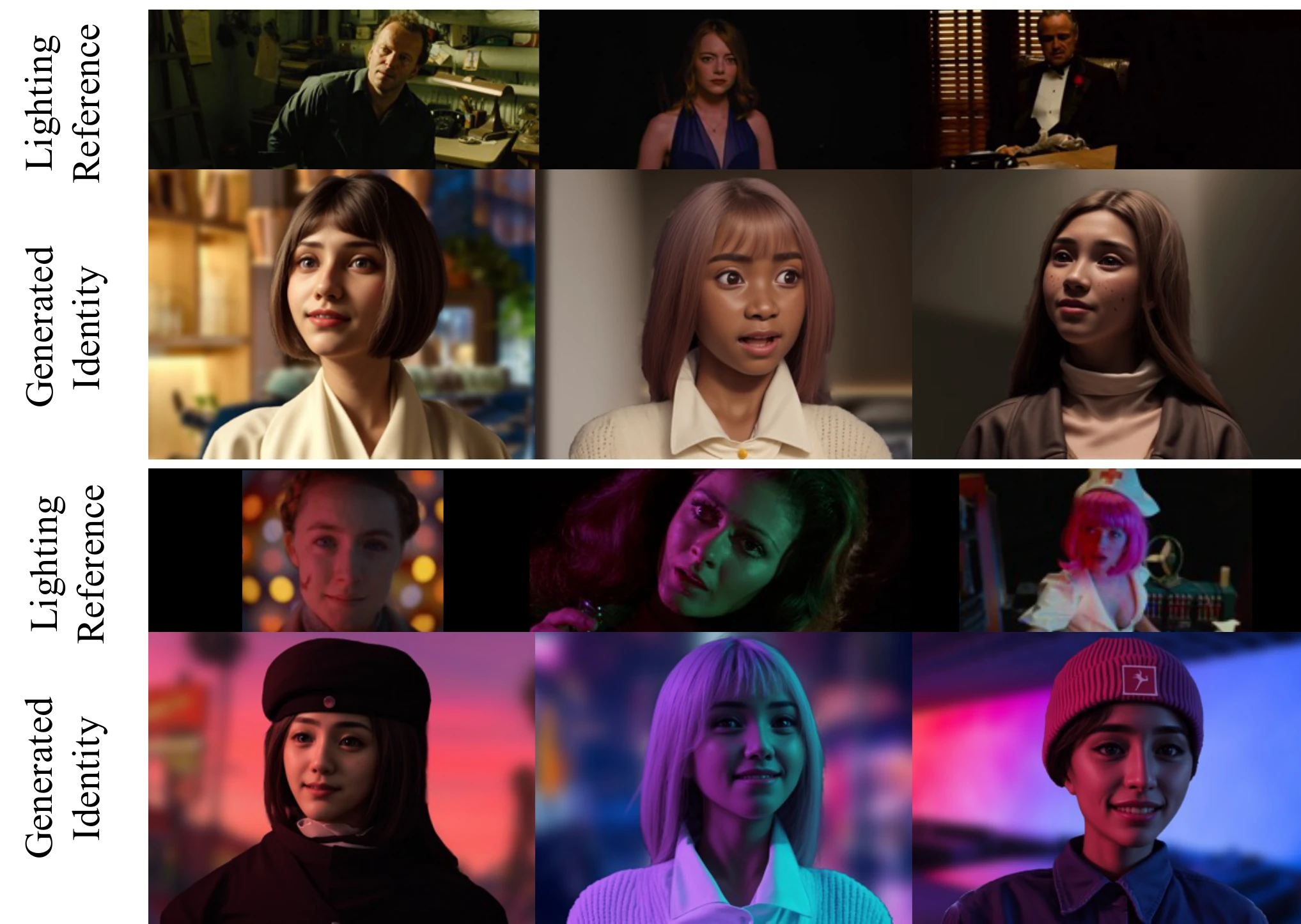 Generated identities under lighting reconstructed from film references